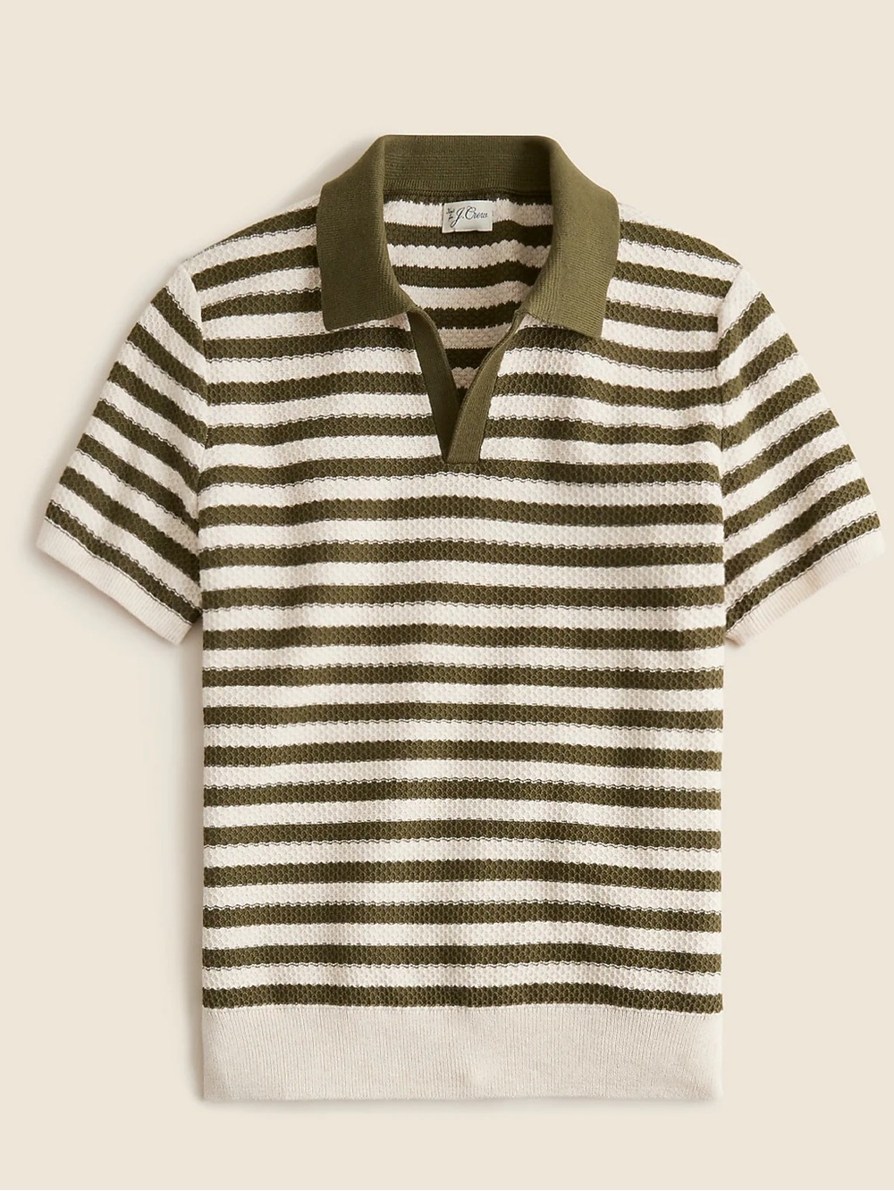 J. Crew Short-sleeve textured-stitch cotton johnny-collar sweater-polo in stripe
